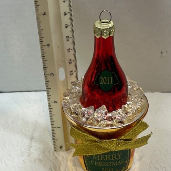 2011 Hand Blown Glass Christmas Champagne Bucket Ice Ornament Merry Christmas - Picture 11 of 16